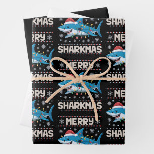 Frohe Haifischweihnachten Santa hässliche Weihnach Geschenkpapier Set