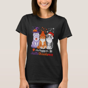 Frohe Hallothanksmas Katzen Halloween Erntedankfes T-Shirt