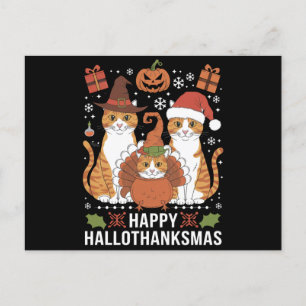 Frohe Hallothanksmas Katzen Halloween Weihnachten  Postkarte