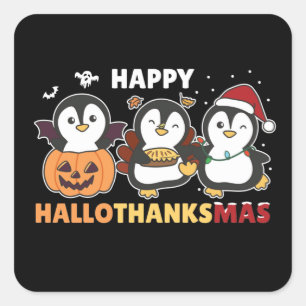 Frohe Hallothanksmas Pinguine Weihnachten Pinguin  Quadratischer Aufkleber