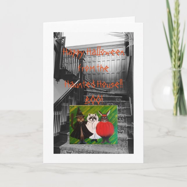 Frohe Halloween aus dem Spuk Haus! Karte (Vorderseite)