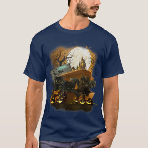 Frohe Halloween Black Bat Cat In Coffin Beängstige T-Shirt