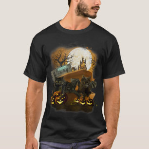 Frohe Halloween Black Bat Cat In Coffin Beängstige T-Shirt
