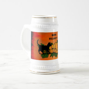 Frohe Halloween , Black Cat , Bat und Pumpkin Bierglas