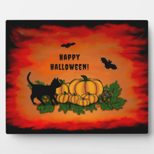 Frohe Halloween , Black Cat , Bat und Pumpkin Fotoplatte