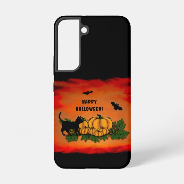 Frohe Halloween , Black Cat , Bat und Pumpkin Samsung Galaxy Hülle (Rückseite)