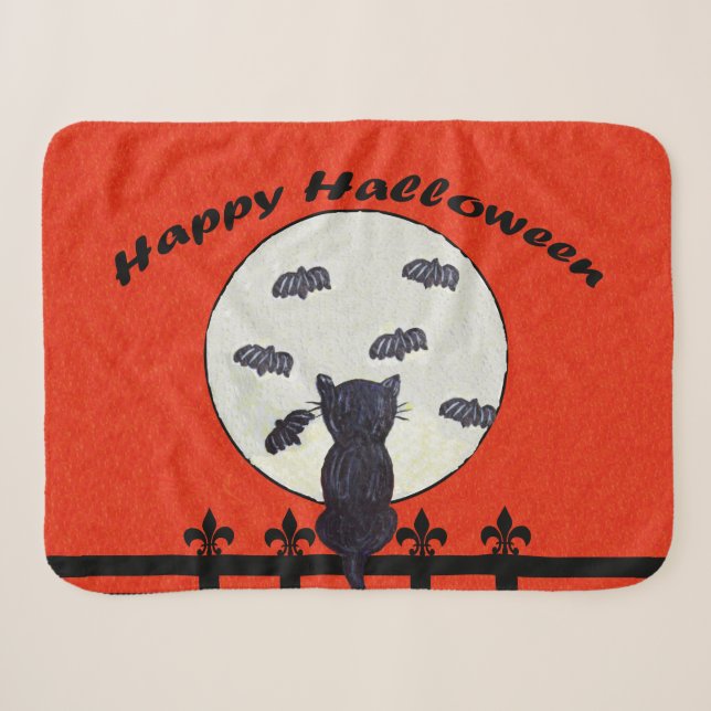Frohe Halloween Black Cat Fence Moon Fliegender Fl Sherpadecke (Vorderseite (Horizontal))