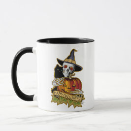 Frohe Halloween Black Cat, Skull and Pumpkin Tasse