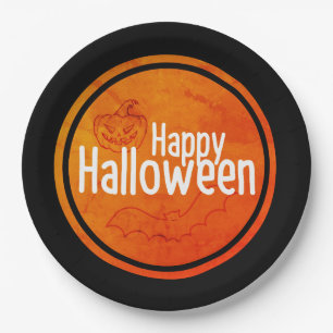 Frohe Halloween Black & Orange Pappteller