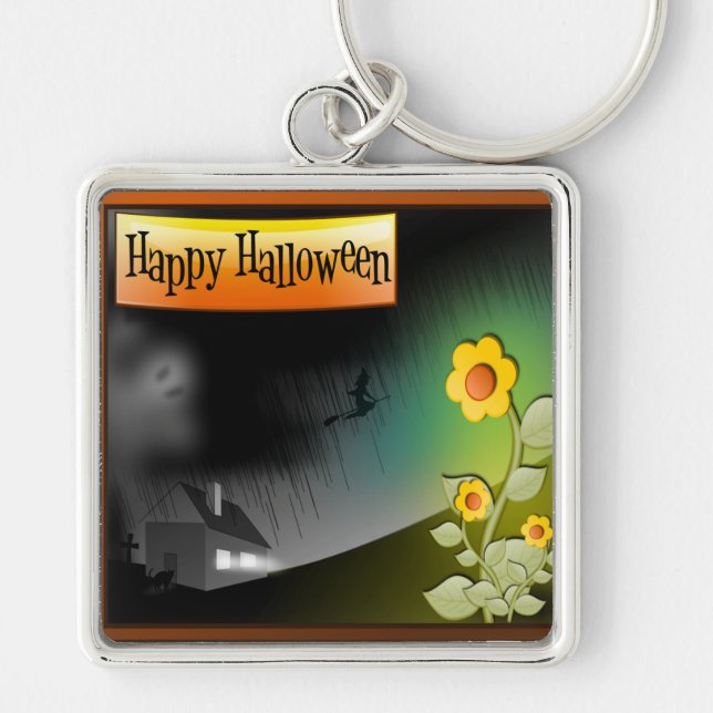 Frohe Halloween & Blume - Schlüsselanhänger (Vorne)