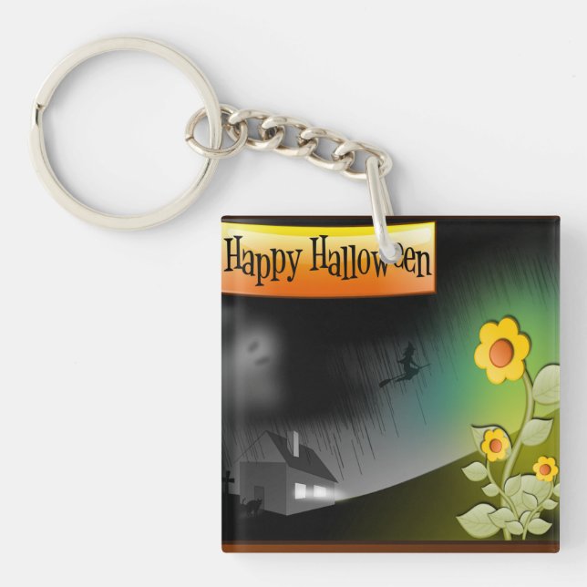 Frohe Halloween & Blume - Schlüsselanhänger (Vorderseite)