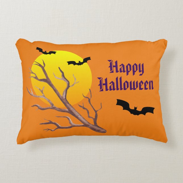 Frohe Halloween-Fledermäuse und der Mond Dekokissen (Vorderseite)