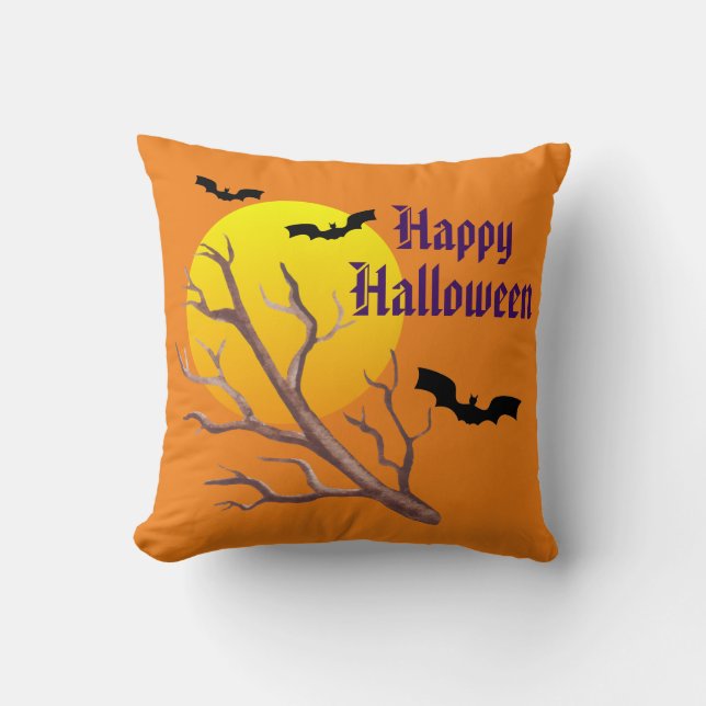 Frohe Halloween-Fledermäuse und der Mond Kissen (Vorderseite)
