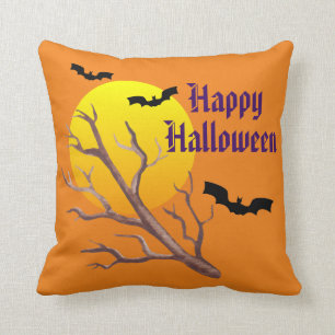 Frohe Halloween-Fledermäuse und der Mond Kissen