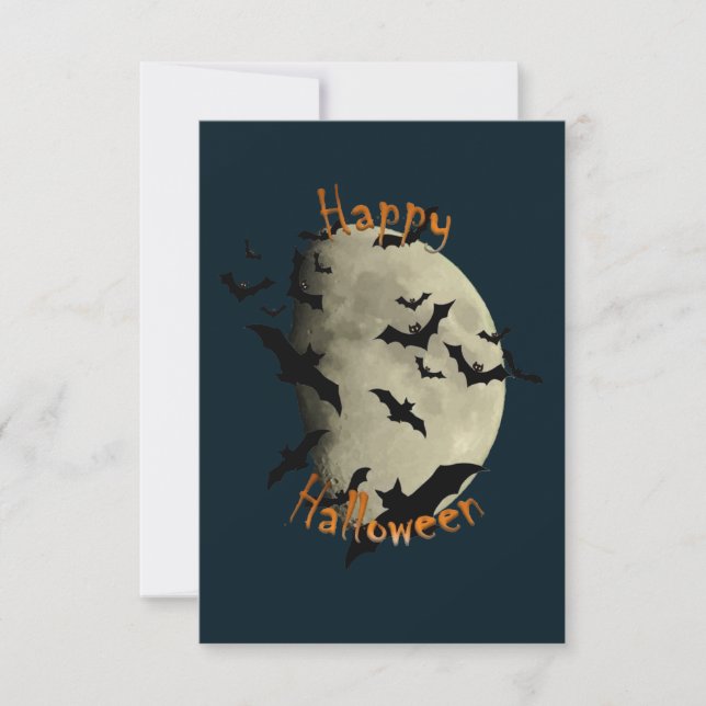 Frohe Halloween-Fledermäuse und Haunting Moon Einladung (Vorderseite)