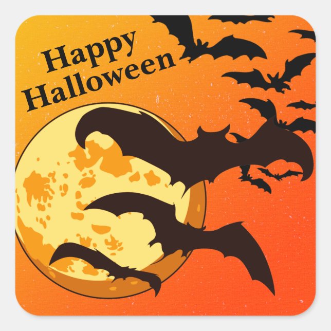 Frohe Halloween-Fledermäuse Vollmond Quadratischer Aufkleber (Vorderseite)