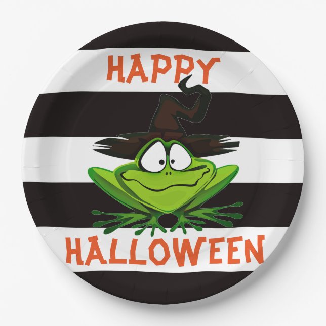 Frohe Halloween-Frosch Pappteller (Vorderseite)
