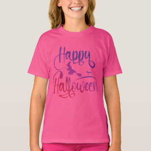 Frohe Halloween-Gefälle fliegen Hexenkatze T - Shi T-Shirt