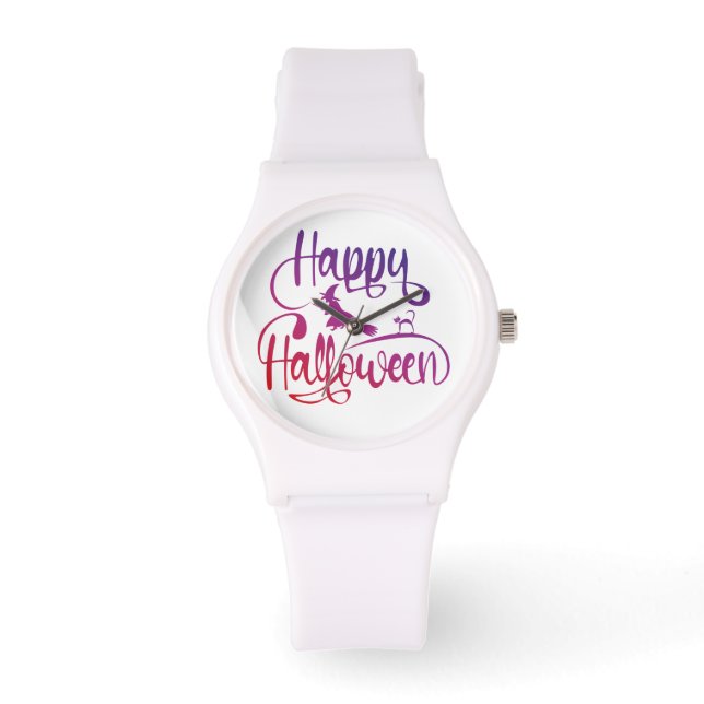 Frohe Halloween-Gradient-Hexenkatze Armbanduhr (Vorderseite)