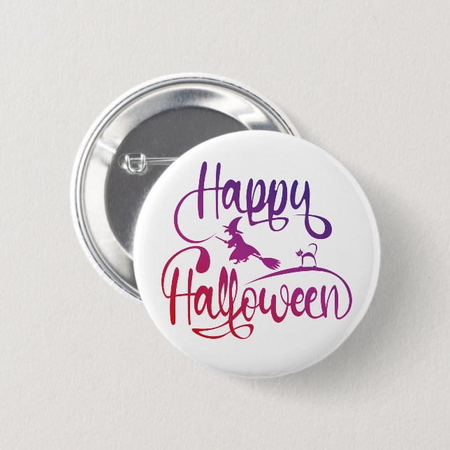 Frohe Halloween-Gradient-Hexenkatze Button (Vorne & Hinten)