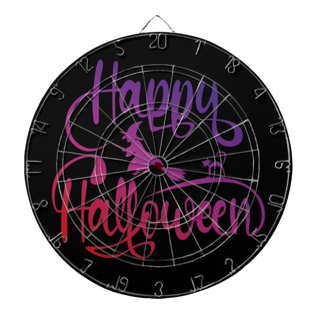 Frohe Halloween-Gradient-Hexenkatze Dartscheibe (vorne)