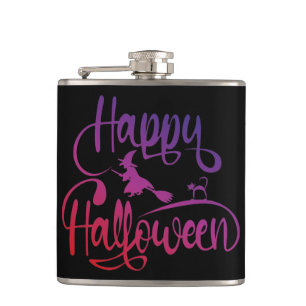 Frohe Halloween-Gradient-Hexenkatze Flachmann