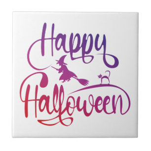 Frohe Halloween-Gradient-Hexenkatze Fliese