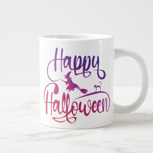 Frohe Halloween-Gradient-Hexenkatze Jumbo-Tasse (Rechts)
