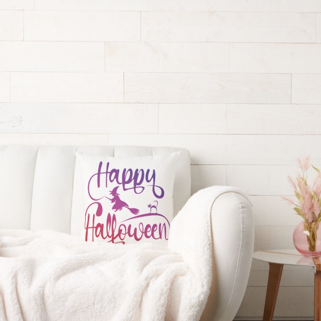 Frohe Halloween-Gradient-Hexenkatze Kissen (Liege)