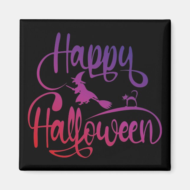 Frohe Halloween-Gradient-Hexenkatze Magnet (Vorne)