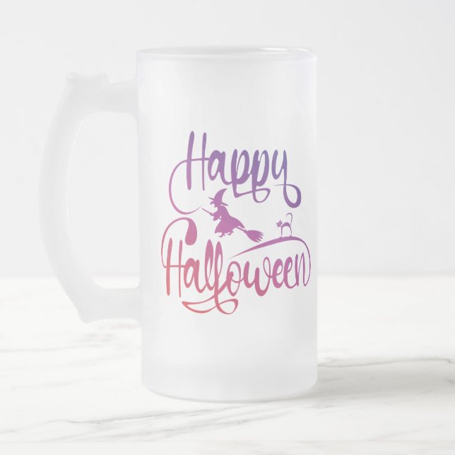 Frohe Halloween-Gradient-Hexenkatze Mattglas Bierglas (Links)