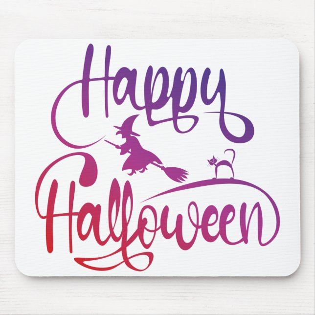 Frohe Halloween-Gradient-Hexenkatze Mousepad (Vorne)