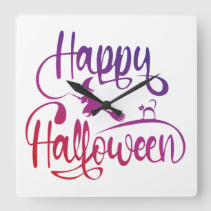 Frohe Halloween-Gradient-Hexenkatze Quadratische Wanduhr