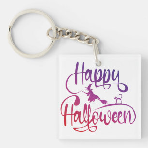 Frohe Halloween-Gradient-Hexenkatze Schlüsselanhänger