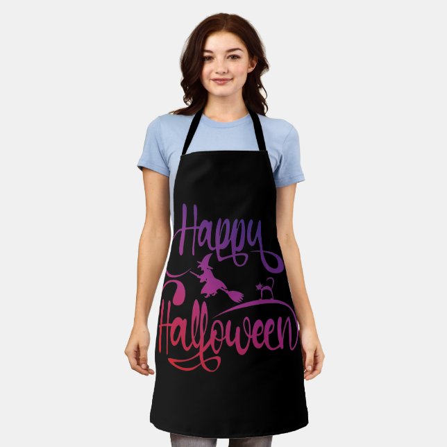 Frohe Halloween-Gradient-Hexenkatze Schürze (Getragen)