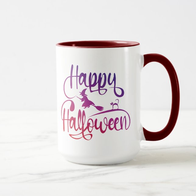 Frohe Halloween-Gradient-Hexenkatze Tasse (Rechts)