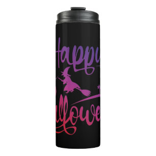 Frohe Halloween-Gradient-Hexenkatze Thermosbecher