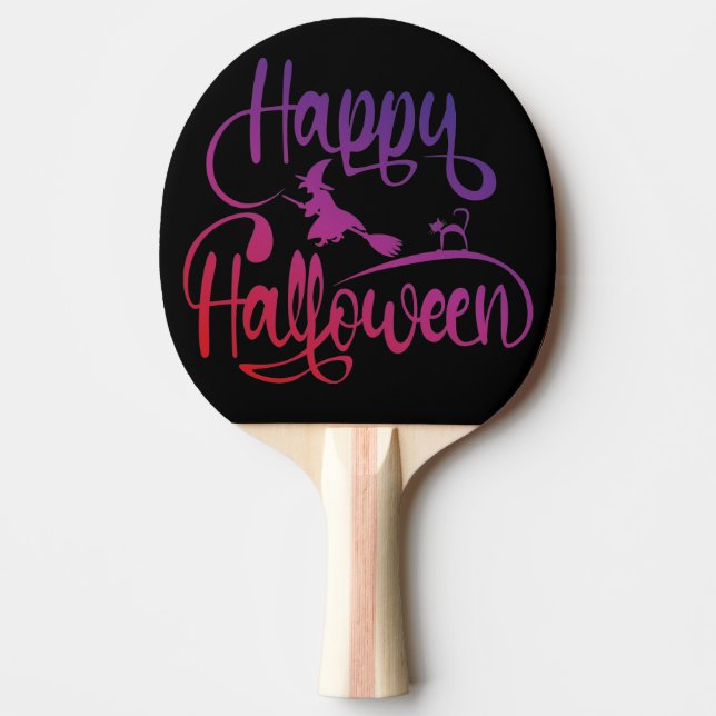 Frohe Halloween-Gradient-Hexenkatze Tischtennis Schläger (Vorderseite)