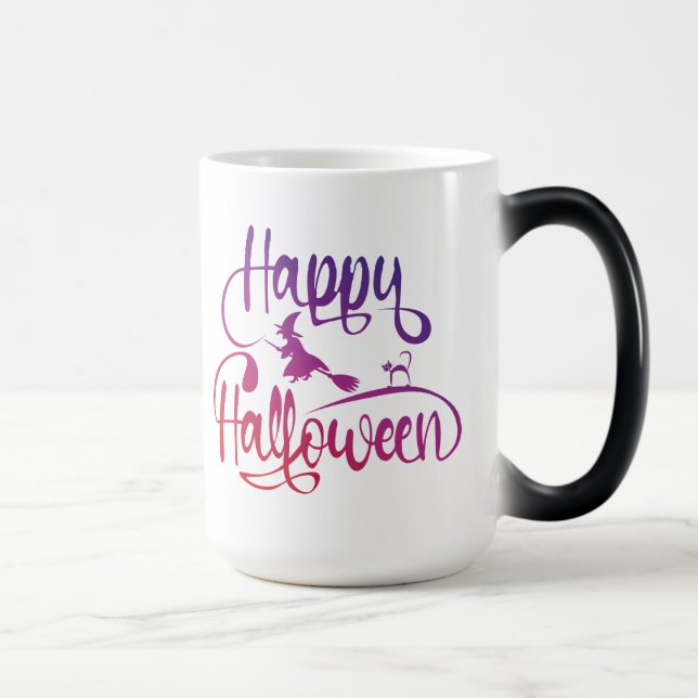 Frohe Halloween-Gradient-Hexenkatze Verwandlungstasse (Rechts)