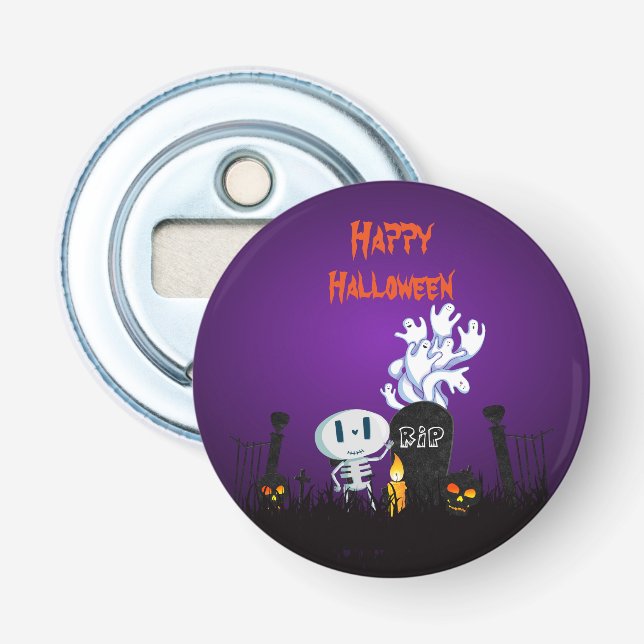 Frohe Halloween Graveyard Spooky Skeleton & Ghosts Flaschenöffner (Vorderseite)