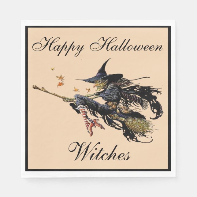 Frohe Halloween-Hexe auf einem Zimmer Serviette (Vorderseite)