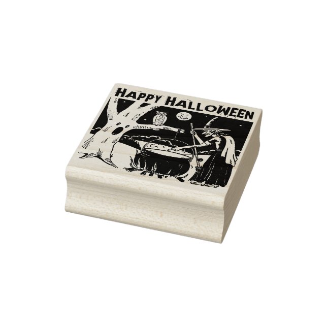 Frohe Halloween-Hexe, Eule, Mond Gummistempel (Stempel)
