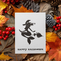 Frohe Halloween Hexe Meerjungfrau auf Besen