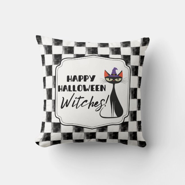 Frohe Halloween Hexen! Black Hexe Kitty Kissen (Vorderseite)