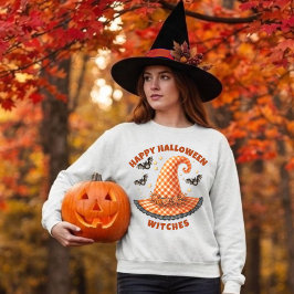 Frohe Halloween Hexen Orange Gingham Hexenhut Sweatshirt