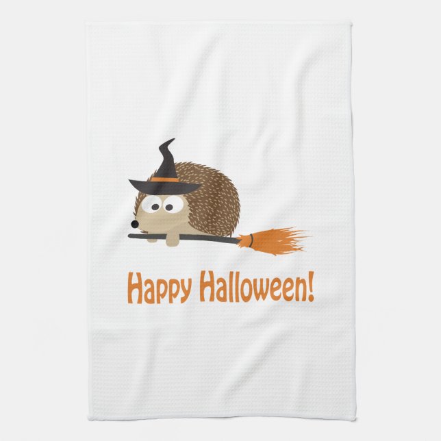 Frohe Halloween! Igel Hexe Geschirrtuch (Vertikal)
