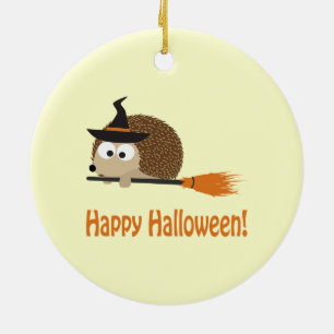 Frohe Halloween! Igel Hexe Keramik Ornament