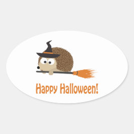 Frohe Halloween! Igel Hexe Ovaler Aufkleber