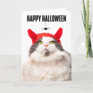 Frohe Halloween Katze in TeufelskKostüm mit Spinne Feiertagskarte