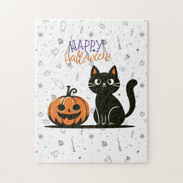 Frohe Halloween-Katze & Kürbis (Vertikal)
